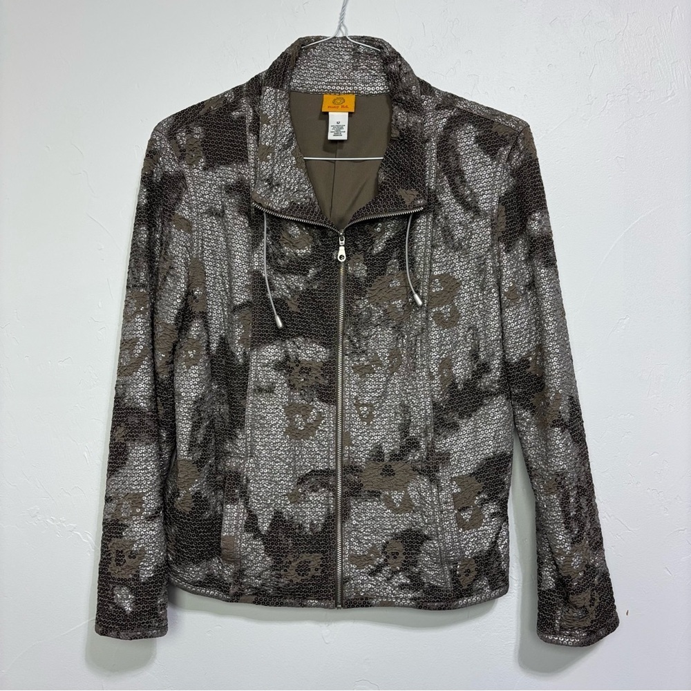 Ruby Rd. Women's Full Zip Collared Blazer Jacket Size 12 Metallic
